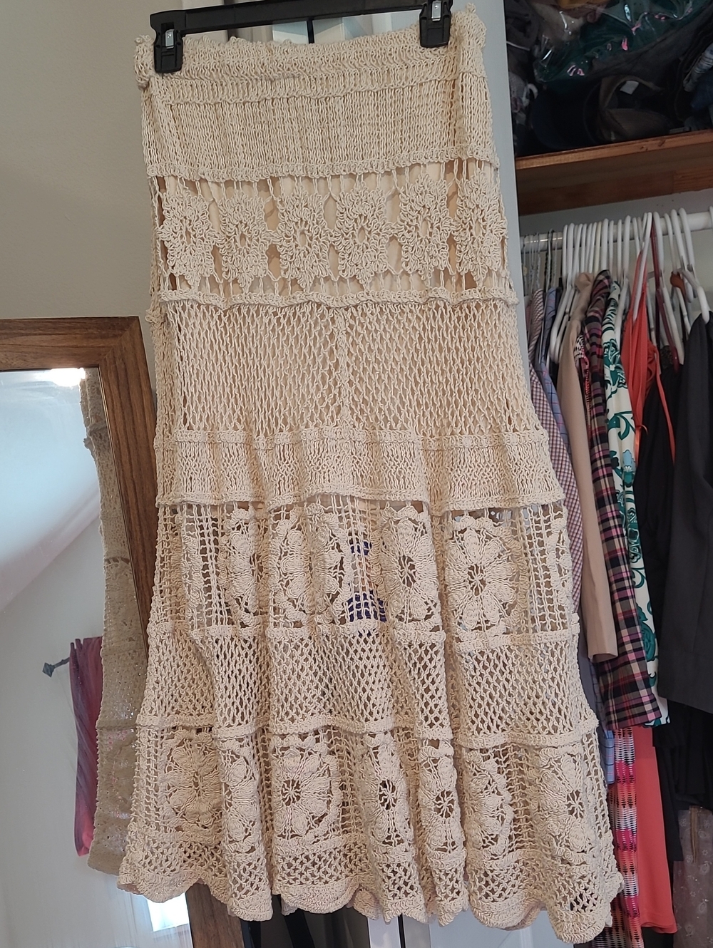 New Crochet Skirt Boho Lace Beige Cream Khaki Small Women - Picture 2 of 6